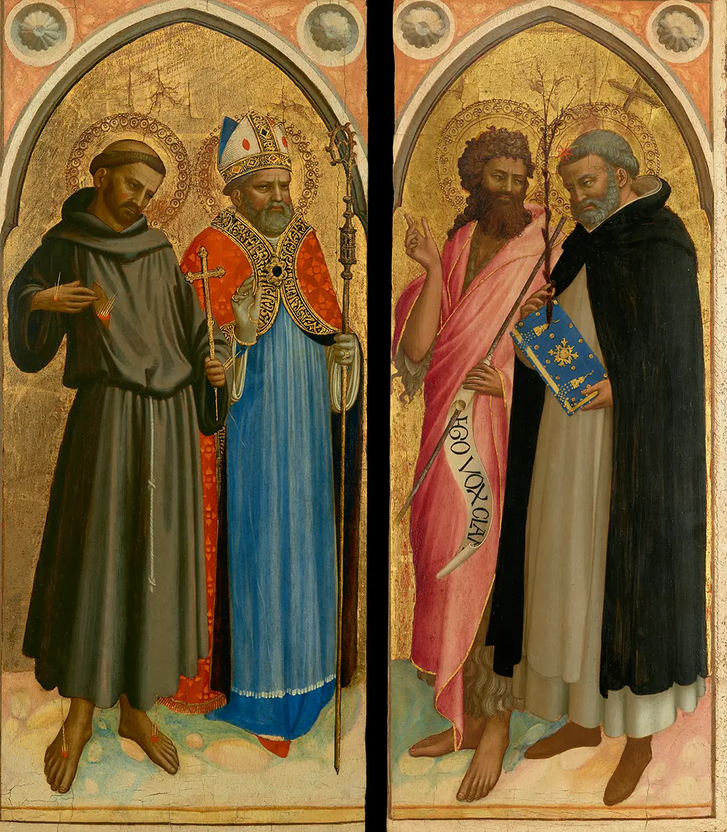 Saint Francis and a Bishop Saint, Saint John the Baptist and Saint Dominic in Detail Fra Angelico